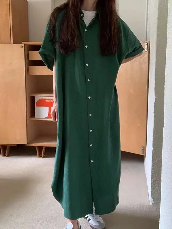 Deal Zone elegant evening dressVibeMartini-Retro Lapel Loose Casual Shirt Dress