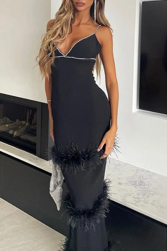 Amazing Deals elegant evening dressRhinestone Fuzzy Tiered Cami Dress