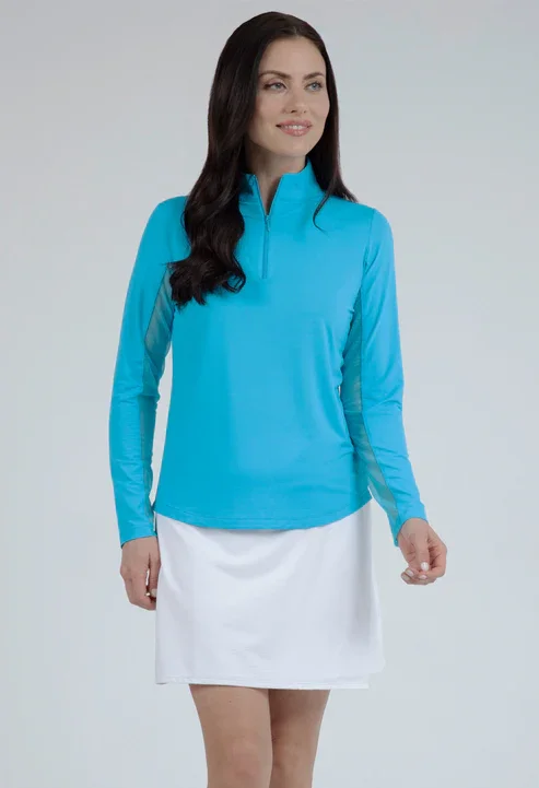 modern jacketIBKUL Women's Long Sleeve Mock Neck 1/4 Zip Top- Turquoise