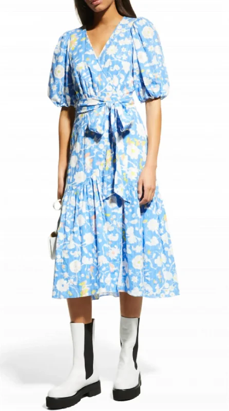 Exclusive Deal v-neck dressElektra Puff Sleeve Tie Belt Wrap Dress in Fortuna Medium Signature Blue Exclusive Deal v-neck dressElektra Puff Sleeve Tie Belt Wrap Dress in Fortuna Medium Signature Blue