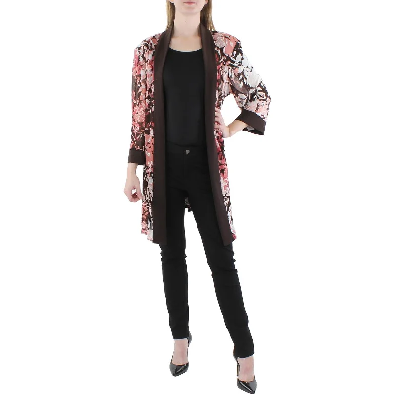 fleece jacketPlus Womens Floral Print Midi Open-Front Blazer