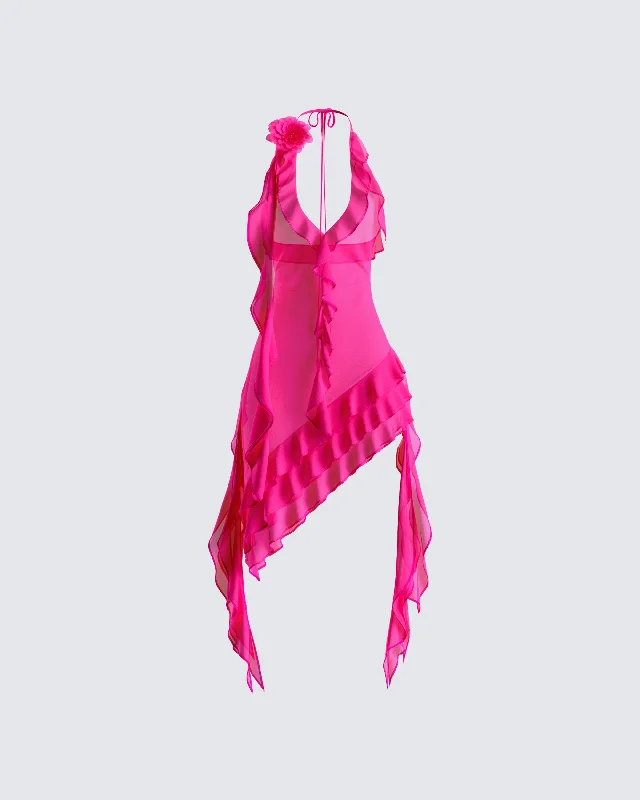 Markdown Madness velvet dressChristine Pink Ruffled Mini Dress