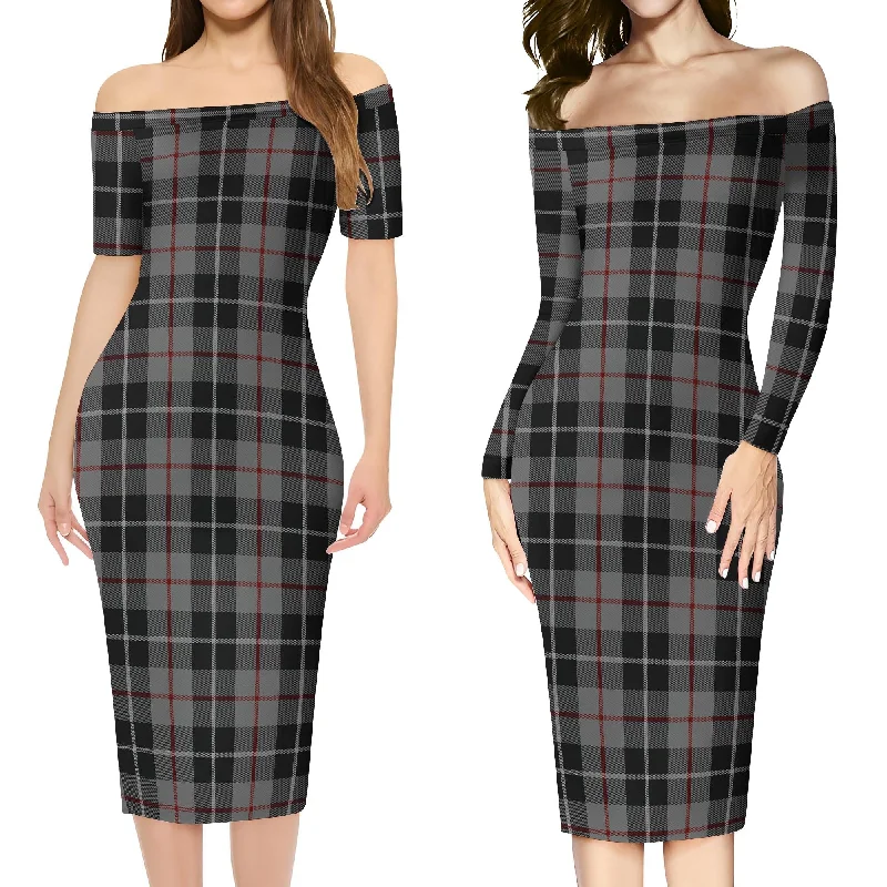 Super Deal Thompson Grey Tartan Off Shoulder Lady Dress