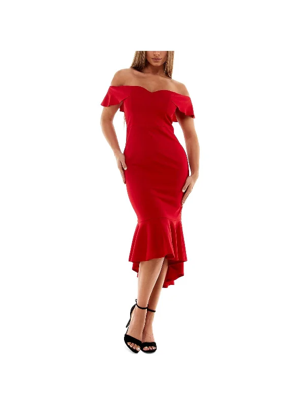 stylish dressWomens Off-The-Shoulder Midi Cocktail and Party Dress