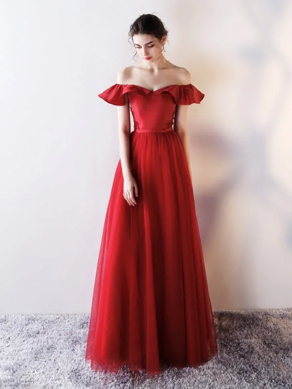 Price Meltdown Burgundy Prom Dresses Off-the-shoulder A-line Long Beading Prom Dress JKL920 Price Meltdown Burgundy Prom Dresses Off-the-shoulder A-line Long Beading Prom Dress JKL920