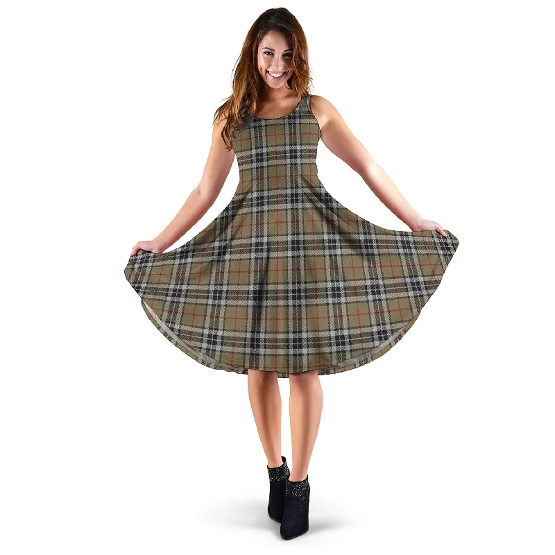 Final Clearance Thomson Camel Tartan Sleeveless Midi Womens Dress