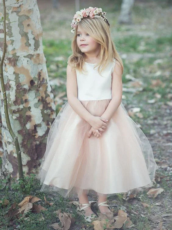 Massive Deals Flower Girl Dresses Ivory and Champagne Bowknot Satin and Tulle JKF009