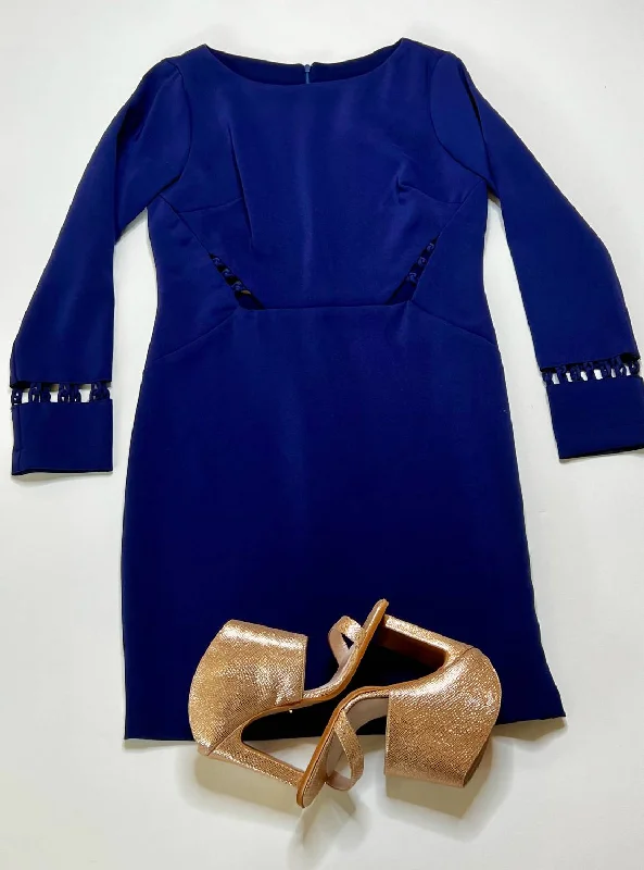 New Markdowns one-shoulder dressKnot Long Sleeve Cut Out Dress in Electrtic Blue
