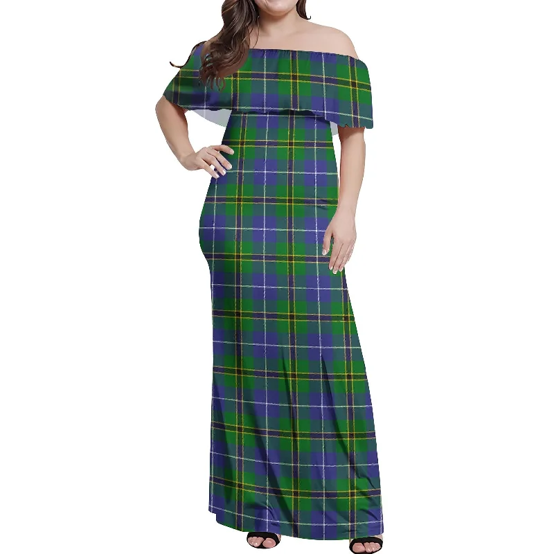 Take Advantage Turnbull Hunting Tartan Off Shoulder Long Dress