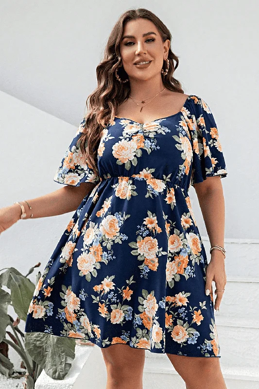 flowy maxi dressPlus Size Floral Print V-Neck Flutter Sleeve Mini Dress