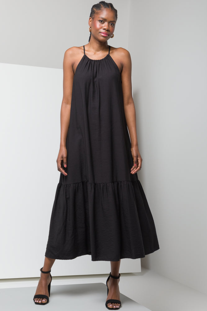 Midnight Sale trendy bodycon dressHalter Neck Tiered Maxi Dress Black