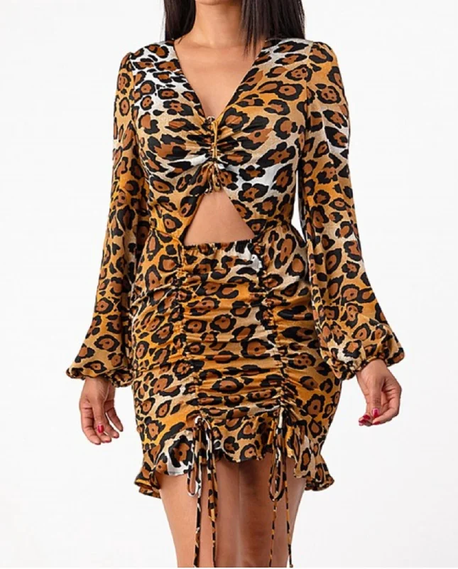 off-the-shoulder dressCheetah Cut Out Mini Dress In Cheetah - Black, Tan, Brown, Black