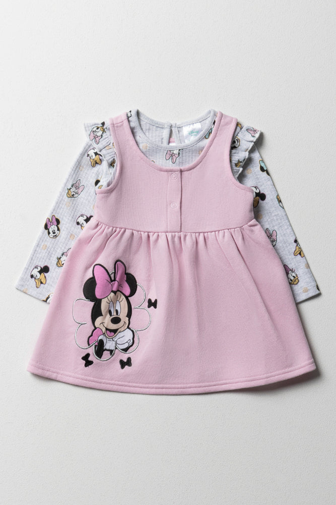 Special Buy chic slip dressMinnie Mouse Pinafore & Rib Long Sleeve Bodyvest Pink