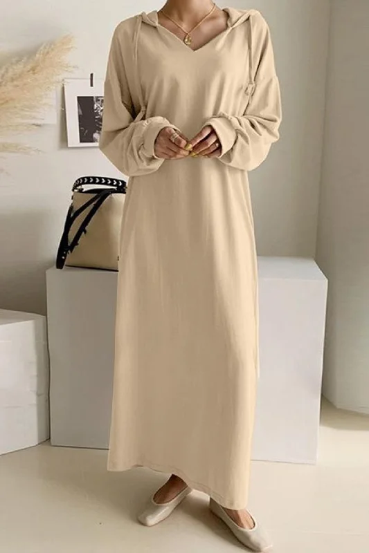 Deal Dash relaxed fit dressV Neck Drawstring Hooded Dress