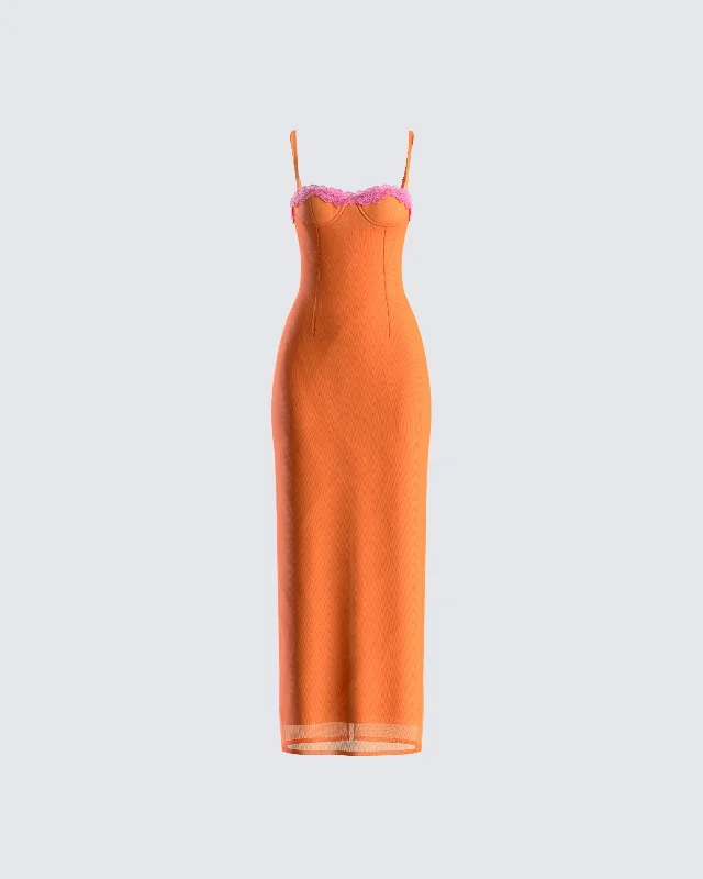 Special Savings one-shoulder dressAyesha Orange Mesh Maxi Dress