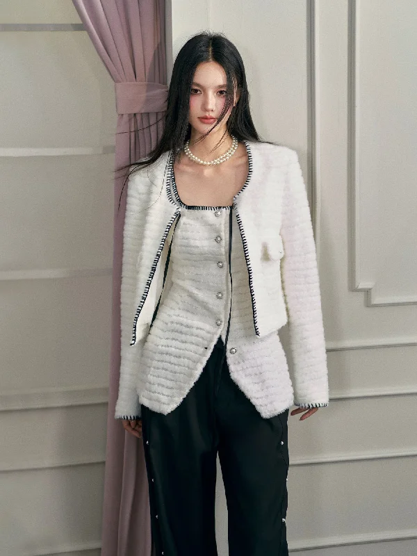 Unbeatable Prices long coatWhite Seashell Embroidered Jacket & Vest Set
