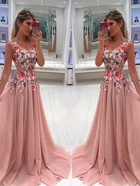 Limited Edition Sparkly Prom Dresses A-line Straps Long Embroidery Prom Dress JKL1019