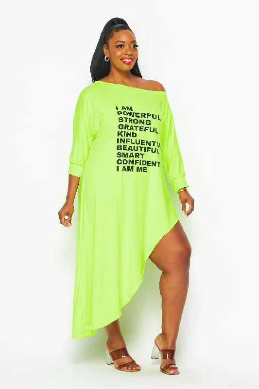 cocktail dressLD-G {Powerful Me} Lime Graphic Asymmetrical Tunic PLUS SIZE 1X 2X 3X