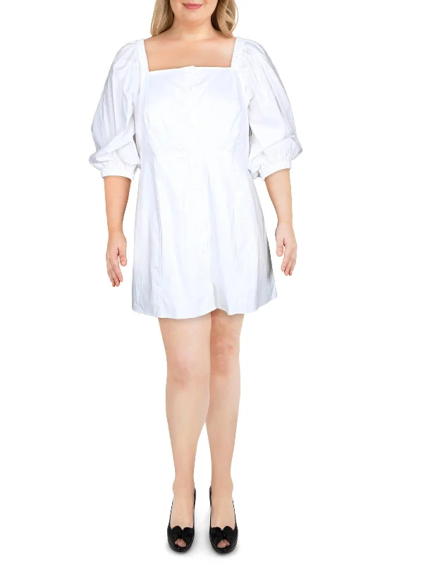 Bargain Prices backless dressPlus Womens Mini Puff Sleeve Shirtdress