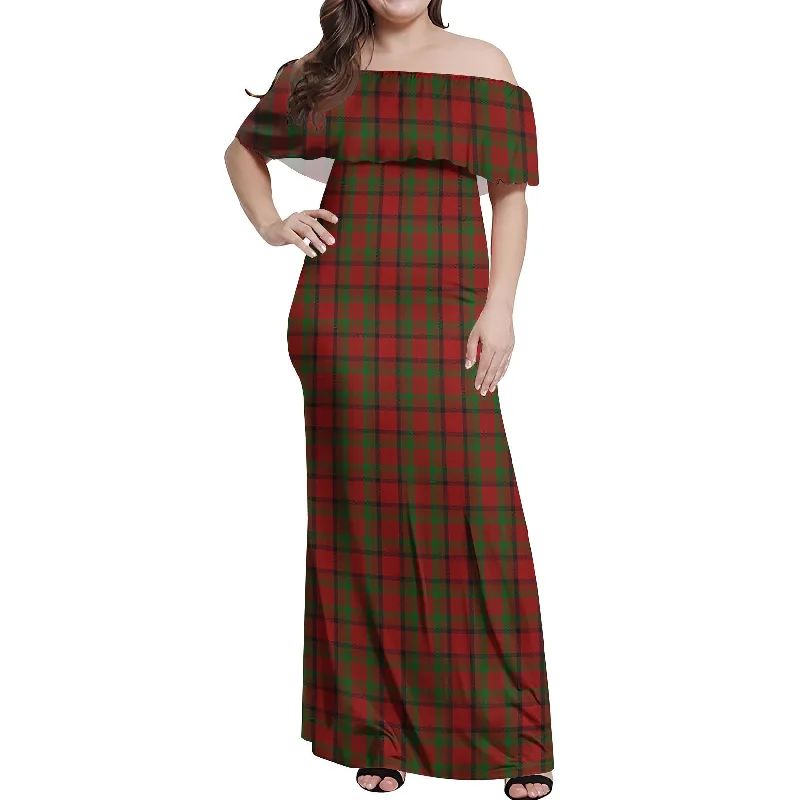 Bargain Bin Tipperary County Ireland Tartan Off Shoulder Long Dress