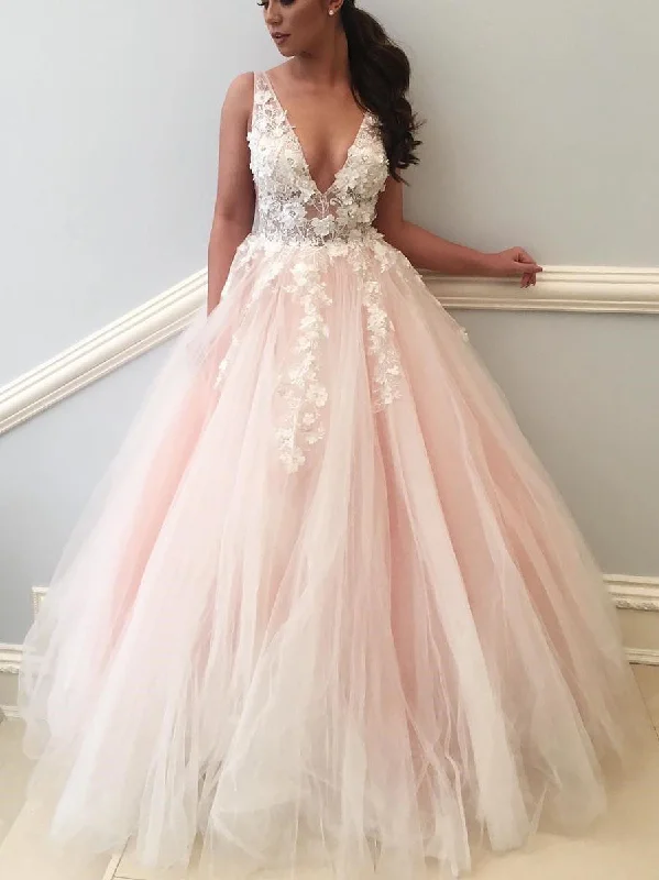 Savings Galore Charming Prom Dresses A-line Straps V-neck Lace Blush Pink Long Prom Dress JKL1138