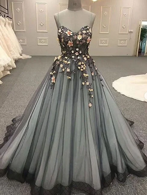 Instant Savings Ball Gown Prom Dresses Spaghetti Straps Lace Prom Dress Long Evening Dress JKL849
