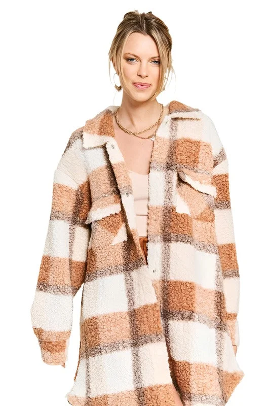 versatile jacketPlus Size Fuzzy Plaid Teddy Jacket