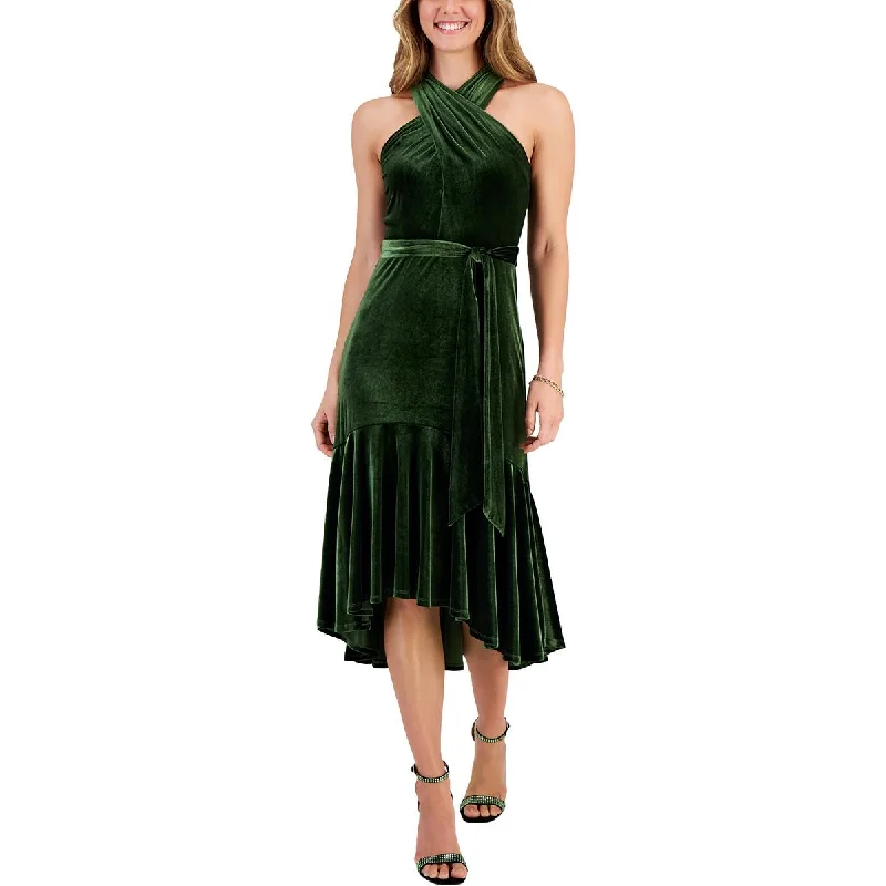 pleated dressTaylor Womens Velvet Belted Evening Dress