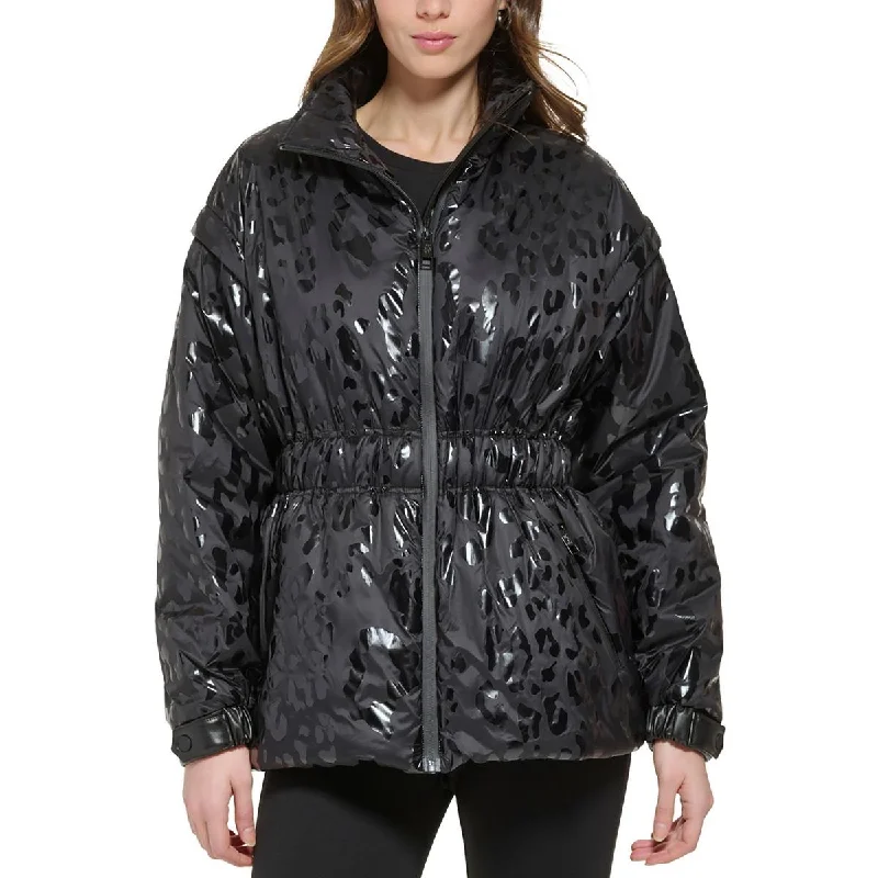 Bargain Bin contemporary trench coatWomens Stand Collar Animal Print Puffer Jacket