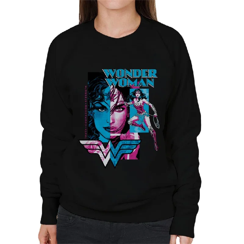 sleek sports hoodieWonder Woman Blue And Purple Montage Women's Sweatshirt