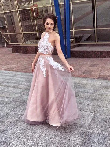 Limited Time Offer Two Piece Prom Dresses Halter A-line Appliques Long Tulle Chic Open Back Prom Dress JKL1249 Limited Time Offer Two Piece Prom Dresses Halter A-line Appliques Long Tulle Chic Open Back Prom Dress JKL1249