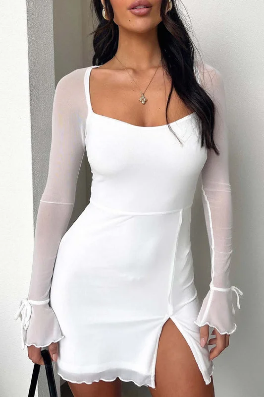 Deal Frenzy stylish dressMesh Patchwork Slit Mini Dress