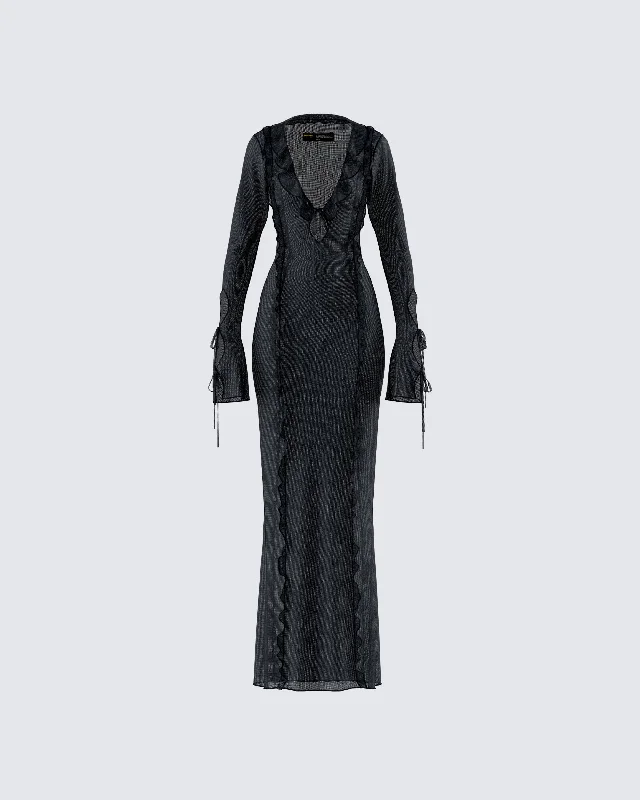 Best Deals casual knit dressFlorence Black Mesh Maxi Dress