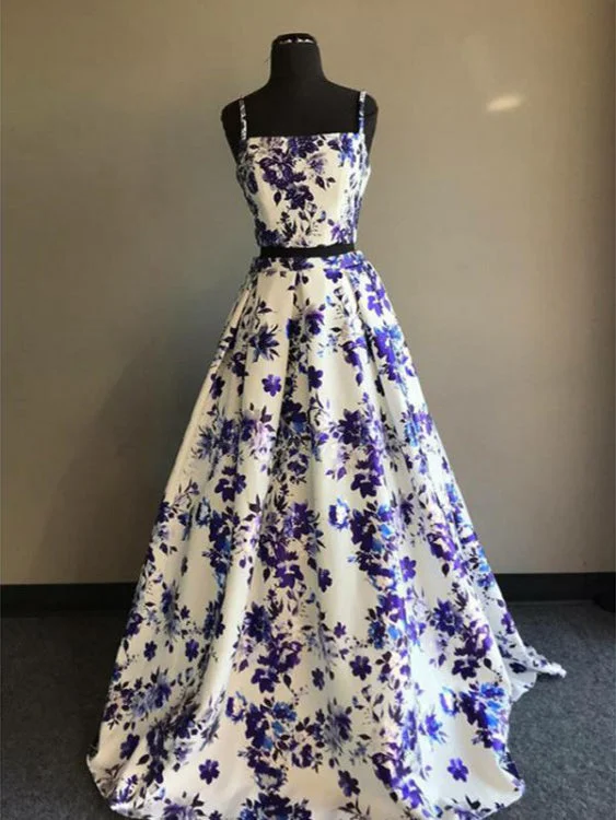 Price Reduction Two Piece Prom Dresses A-line Spaghetti Straps Floral Print Long Prom Dress JKL1188 Price Reduction Two Piece Prom Dresses A-line Spaghetti Straps Floral Print Long Prom Dress JKL1188