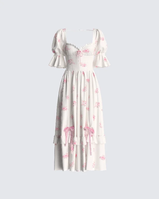 Discount Deals casual slip dressLina Ivory Floral Midi Dress