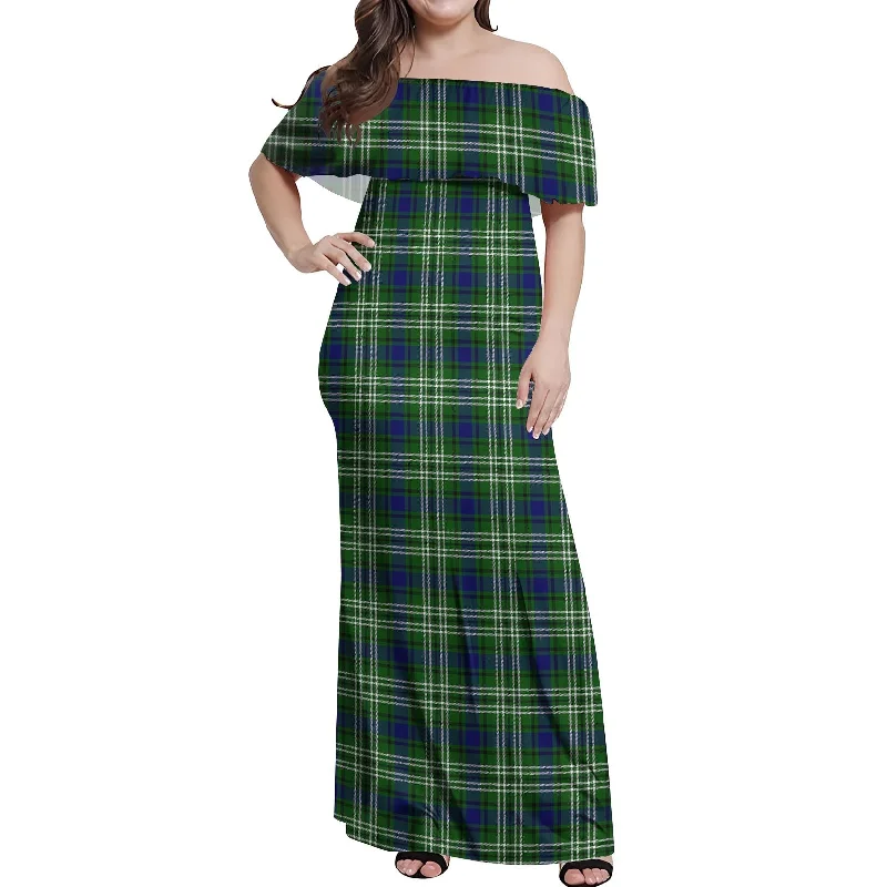 Year-End Sale Swinton Tartan Off Shoulder Long Dress