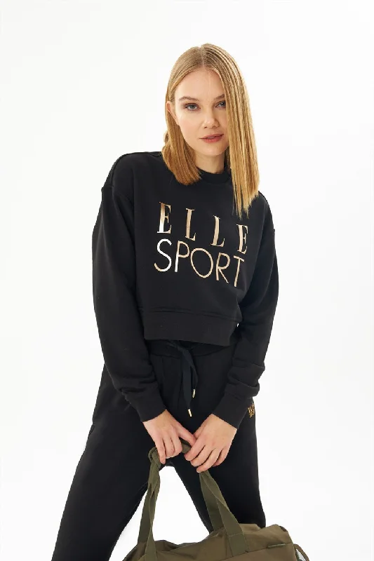 Holiday Sale gym ready hoodieAngelino Sport Black Gilded Woman Crop Sweatshirt