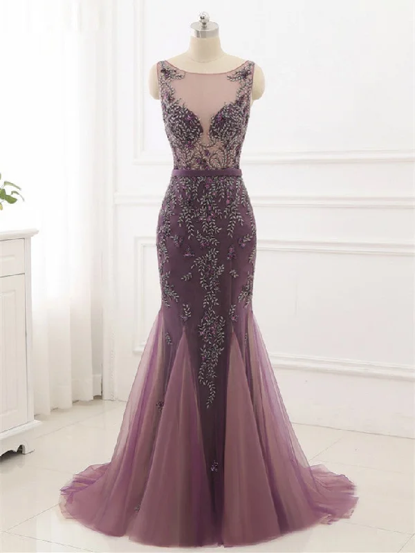 Instant Discount Beading Prom Dresses Scoop Mermaid Short Train Tulle Sparkly Long Chic Prom Dress JKL1228 Instant Discount Beading Prom Dresses Scoop Mermaid Short Train Tulle Sparkly Long Chic Prom Dress JKL1228